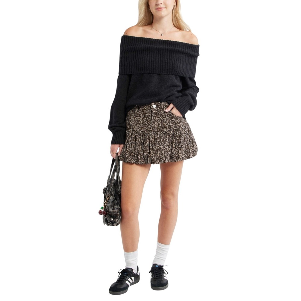 BP. Chic Balletcore Off The Shoulder Ribbed Knit Black Sweater Cozy Small NWT